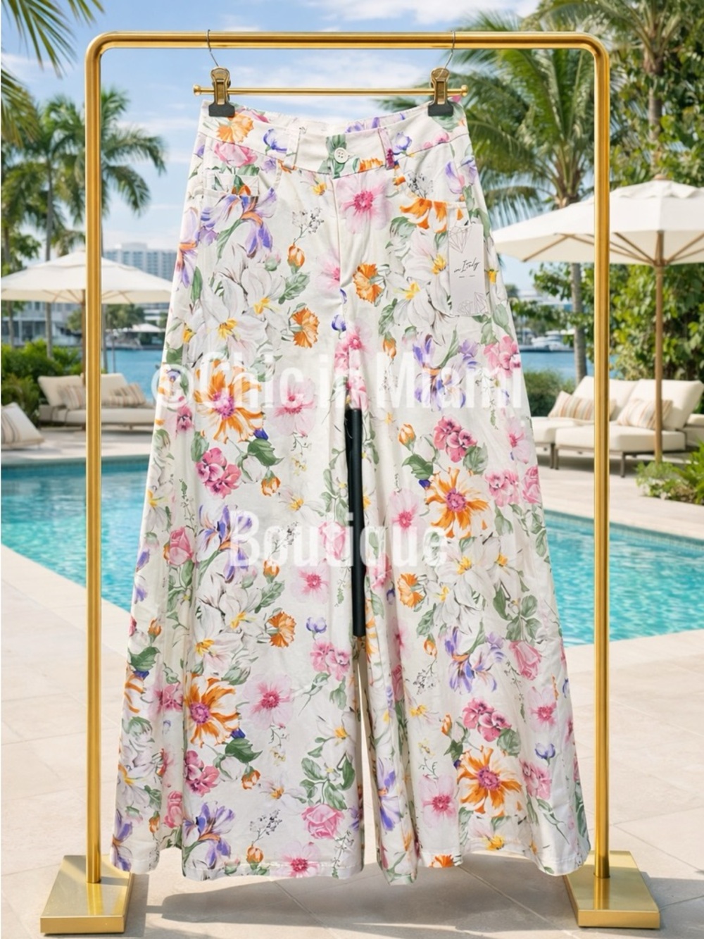 Made in Italy Floral Wide-Leg Women's Pants - White Multi